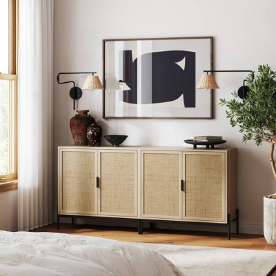 Andrew Light Oak and Matte Black Bohemian Sideboard Cabinet