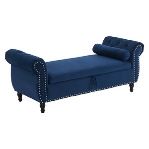 Velvet Multifunctional Storage Rectangular ottoman bench with 1 Pillow, Navy Blue - 1 of 1