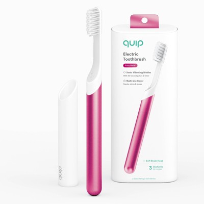 quip Metal Electric Toothbrush Starter Kit - 2-Minute Timer + Travel Case - Ruby
