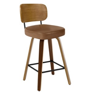 Bekrvio Swivel Counter Height Bar Stools Set of 1/2/3/4,26" Faux Leather Upholstered Bar Stools with Back & Bent Wood Frame for Kitchen Island - 1 of 4