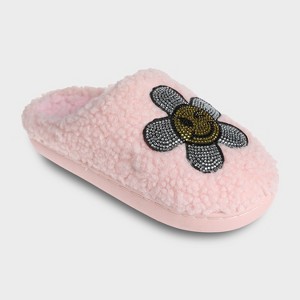 Kensie Slippers for Kids Smiley Face Slipper Shoes for Girls - Fuzzy Cute Slipper with Rhinestones for Little Kid/Big Kid - 1 of 4