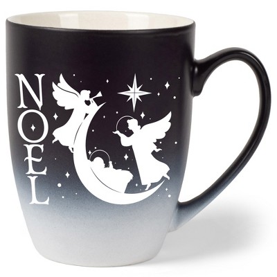 Elanze Designs Noel Two Toned Ombre Matte Black and White 12 ounce Ceramic Stoneware Coffee Cup Mug