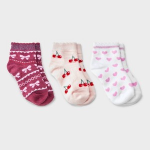 Toddler Girls' 3pk Hearts Cherries and Bows Ankle Socks - Cat & Jack™ - 1 of 3