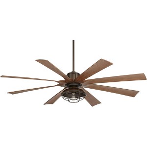 70" Possini Euro Design Defender Industrial Indoor Outdoor Ceiling Fan with Dimmable LED Light Remote Oil Rubbed Bronze Koa Cage Damp Rated for Patio - 1 of 4