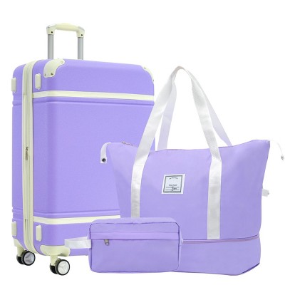 3-Piece Hardshell Luggage Sets With Bags And Single Vintage Luggage 24In,Lightweight Expandable Suitcase With Tsa Lock-Cuddlewood