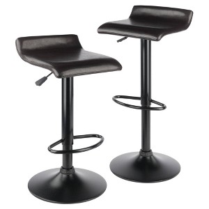 Winsome Set of 2 Paris Airlift Adjustable Swivel Stool with Faux Leather Seat and Black Metal Base Espresso/Black: Kitchen Island Chairs - 1 of 4