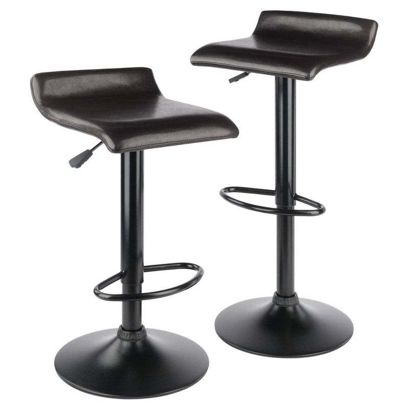 Set of 2 Paris Airlift Adjustable Swivel Stool with Faux Leather Seat and Black Metal Base Espresso/Black - Winsome, 1 of 12