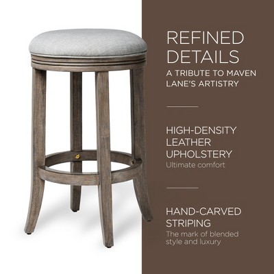 Reclaimed Oak Backless Swivel Counter Stools with Gray Upholstered Seats, Set of 2