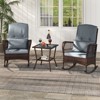 Tangkula 3 Piece Patio Rocker Set Outdoor Wicker Rocking Chairs with Double-Layer Coffee Table Rattan Rocker Chair Set with Seat Back Cushions & Pillows Beige/Gray/Blue/Red - 3 of 4