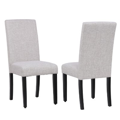Light Gray Upholstered Linen Parsons Side Chair with Wood Legs