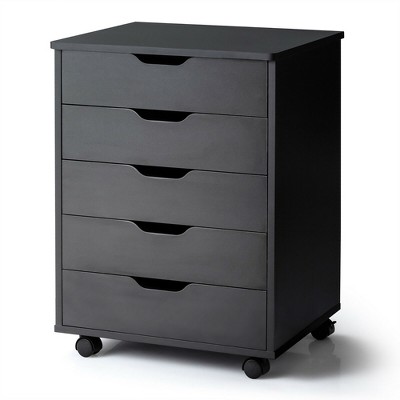 Costway 5 Drawer Chest Storage Dresser Floor Cabinet Organizer with Wheels Black