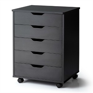 Costway 5 Drawer Chest Storage Dresser Floor Cabinet Organizer with Wheels Black - 1 of 4