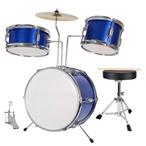 SKONYON 3-Piece Junior Drum Set with Throne, Pedal and Drumsticks - 1 of 4