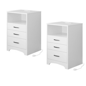 Nightstand with Charging Station & 3 Drawers, End Side Table with Open Storage - 1 of 4