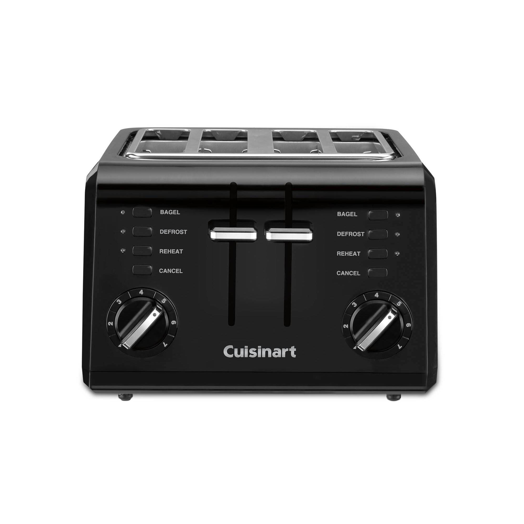 Cuisinart 4-Slice Toaster Black CPT-142BKP1: Adjustable Browning, Reheat & Defrost, Removable Crumb Tray, 1800W