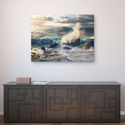 Golden Azure Coastal Landscape Canvas Wall Art