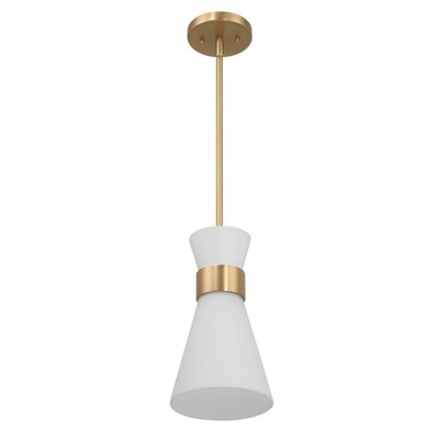Robert Stevenson Lighting Kit Modern Minimalist Tapered Opal Glass and Metal Ceiling Light White and Gold