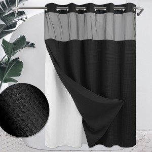 No Hook Shower Curtain with Snap in Liner, Heavyweight Waffle Fabric Bath Curtain, Hotel Grade - 1 of 4