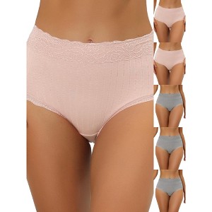 INSPIRE CHIC Women's High Waist Tummy Control Comfortable Lace Trim Ribbed Briefs 6 Packs - 1 of 4