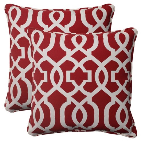 18.5x18.5 Geometric 2pc Square Outdoor Decorative Throw Pillows -  Red/White - Pillow Perfect