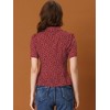 Allegra K Women's Heart-Shaped Polka Dots V Neck Short Sleeve Button Down Vintage Blouse - 4 of 4