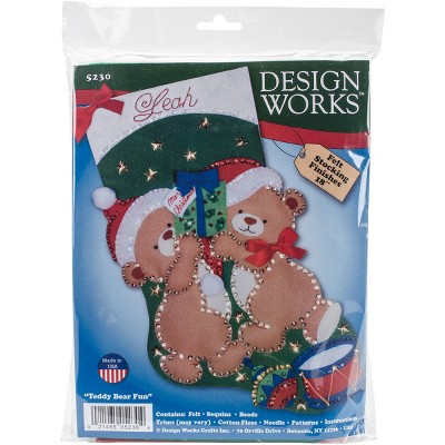 Design Works Felt Stocking Applique Kit 18" Long-Teddy Bear Fun