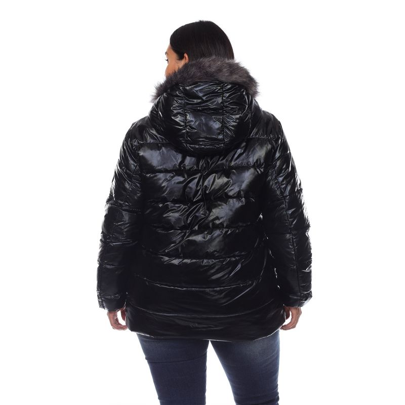 Plus Size Metallic Puffer Coat with Hoodie - White Mark, 3 of 7