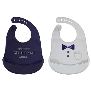 Hudson Baby Infant Boy Silicone Bibs 2pk, Perfect Gentlemen, One Size - 1 of 3