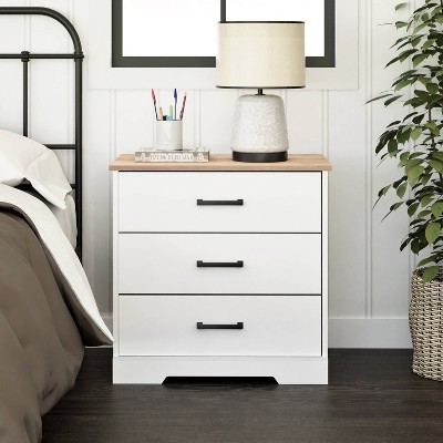 White and Oak 3-Drawer Farmhouse Nightstand