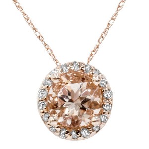 Pompeii3 1 7/8ct Morganite & Diamond Halo Pendant 14K Rose Gold - 1 of 4