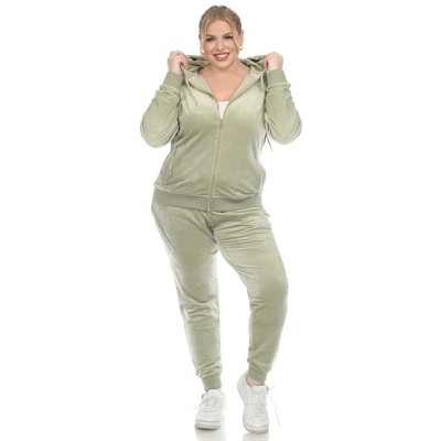 Women's Plus Size 2 Piece Velour Tracksuit Set - White Mark