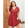 Women's Plus Size Dress Floral Short Sleeve A Line Wrap Drawstring Dress Flowy V Neck High Waist Midi Dress - 3 of 4