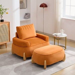 Hyleory 46.06'' Velvet Accent Chair with Ottoman, Mid Century Modern Corduroy Sofa Armchair and Footrest Set,Upholstered Club Tub Arms Chair - 1 of 4