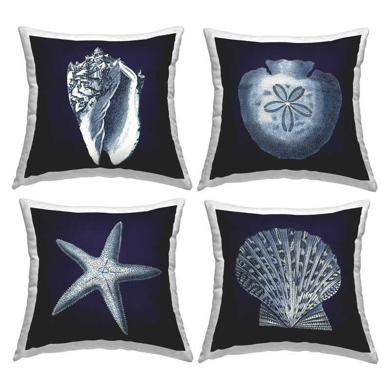Stupell Industries Nautical Blue Ocean Shells Starfish Sand Dollar Printed Pillow, 4 Pillows, Each 18 x 18, 1 of 3