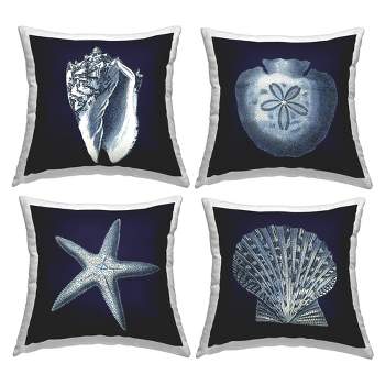 Stupell Industries Nautical Blue Ocean Shells Starfish Sand Dollar Printed Pillow, 4 Pillows, Each 18 x 18