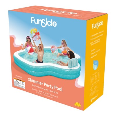 Funsicle: Shimmer Party Pool - 10ft Inflatable Lounge Pool, Teal & White