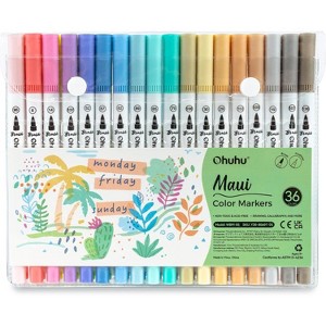 Ohuhu Markers for Adult Coloring Books No bleeding 36 Pastel Colors Coloring Markers Water-based Dual Tips Fineliner & Brush Drawing Pens - Maui - 1 of 4