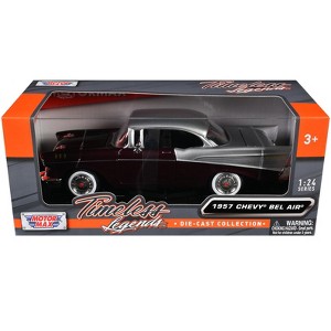 1957 Chevrolet Bel Air Burgundy Metallic and Silver Metallic "Timeless Legends" Series 1/24 Diecast Model Car by Motormax - 1 of 1
