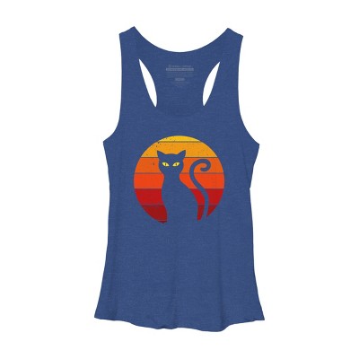 Women's Design By Humans Vintage Retro Sunset Halloween Black Cat I By lemonpepper Racerback Tank Top