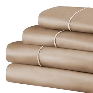 Premium Cotton 1500 Thread Count Embroidered Marrow Stitch Hem Deep Pocket Sheet Set by Blue Nile Mills - 1 of 4