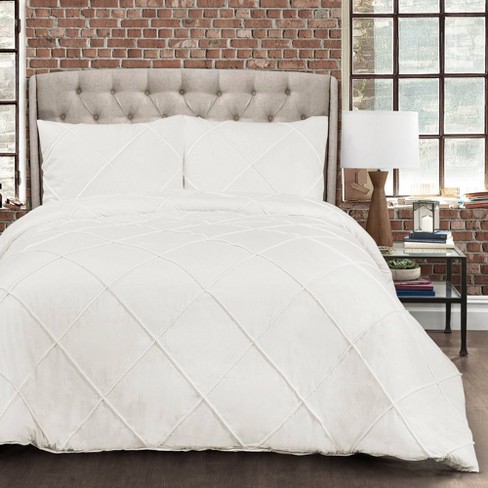 Full/queen Diamond Pom Pom Comforter Set White - Lush Décor : Target