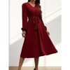Coolmee Women's Puff Sleeve Dress V Neck Aline Elegant Flowy Wedding Guest Maxi Dresses with Belt - 3 of 4