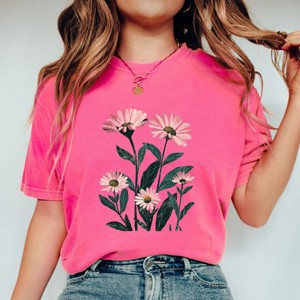 Simply Sage Market Pink Daisies Watercolor Garment Dyed Tee - 1 of 4