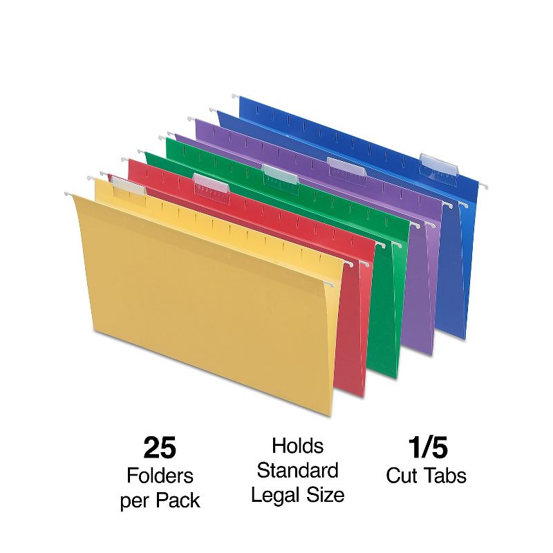 MyOfficeInnovations Hanging File Folders 5-Tab Legal Size Assorted Colors 25/BX 345001, 2 of 6