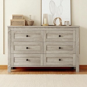 Mshliw Farmhouse 6 Drawer Wooden Dresser, Vintage Storage Cabinet Organizer with Spacious Drawers for Bedroom or Living Room - 1 of 4