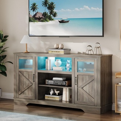 Gray Washed Ash Farmhouse TV Stand with LED Lights