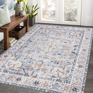 Washable Area Rug Vintage Distressed Flower Rug Non Slip Non Shedding Floor Carpet, Soft Low Pile Thin Rug - 1 of 4