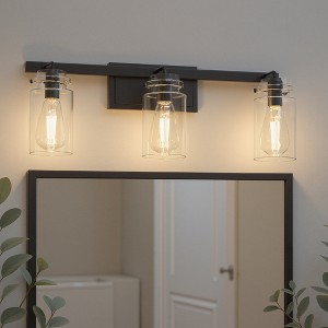 DORESshop Matte Black 3-Light Vanity Light, E26 Bulbs, Modern Bathroom Mirror Lighting - 1 of 4