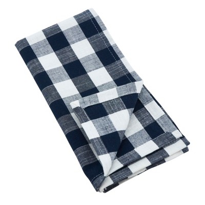 Navy Blue and White Cotton Gingham Design Napkins, Set of 4
