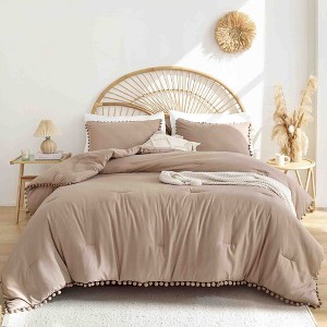 BAGOKIE 3-Piece Bed in a Bag Comforter Set with Pom Fringe - 1 of 4